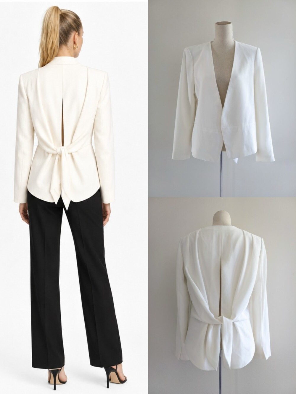 Club Monaco White Crepe Pleated Shoulders Tie-Back Blazer Jacket Size 10
